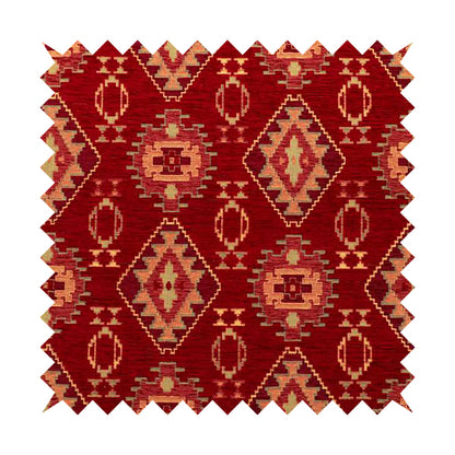 Opera Kilim Aztec Pattern Collection In Soft Chenille Red Colour Upholstery Fabric CTR-287 - Handmade Cushions