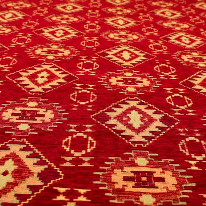 Opera Kilim Aztec Pattern Collection In Soft Chenille Red Colour Upholstery Fabric CTR-287 - Made To Measure Curtains