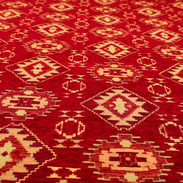 Opera Kilim Aztec Pattern Collection In Soft Chenille Red Colour Upholstery Fabric CTR-287 - Handmade Cushions