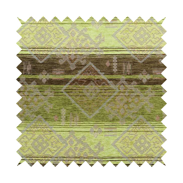 Bengal Kilim Aztec Pattern Collection In Soft Chenille Green Brown Colour Upholstery Fabric CTR-288 - Made To Measure Curtains