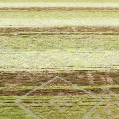 Bengal Kilim Aztec Pattern Collection In Soft Chenille Green Brown Colour Upholstery Fabric CTR-288 - Made To Measure Curtains