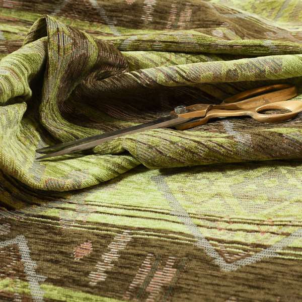 Bengal Kilim Aztec Pattern Collection In Soft Chenille Green Brown Colour Upholstery Fabric CTR-288 - Roman Blinds