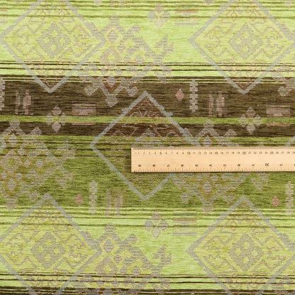 Bengal Kilim Aztec Pattern Collection In Soft Chenille Green Brown Colour Upholstery Fabric CTR-288 - Made To Measure Curtains