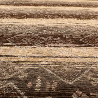 Bengal Kilim Aztec Pattern Collection In Soft Chenille Brown Beige Colour Upholstery Fabric CTR-289 - Made To Measure Curtains