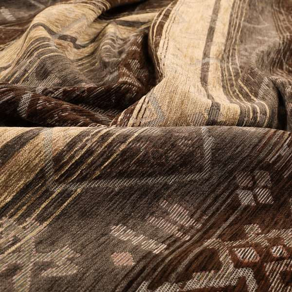 Bengal Kilim Aztec Pattern Collection In Soft Chenille Brown Beige Colour Upholstery Fabric CTR-289 - Made To Measure Curtains