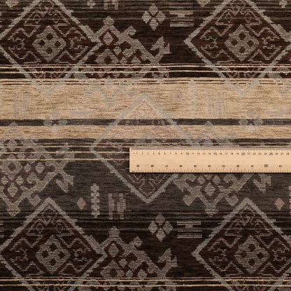 Bengal Kilim Aztec Pattern Collection In Soft Chenille Brown Beige Colour Upholstery Fabric CTR-289 - Made To Measure Curtains