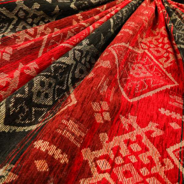 Bengal Kilim Aztec Pattern Collection In Soft Chenille Black Red Colour Upholstery Fabric CTR-290 - Handmade Cushions