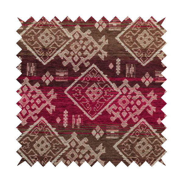 Bengal Kilim Aztec Pattern Collection In Soft Chenille Pink Purple Colour Upholstery Fabric CTR-291 - Made To Measure Curtains