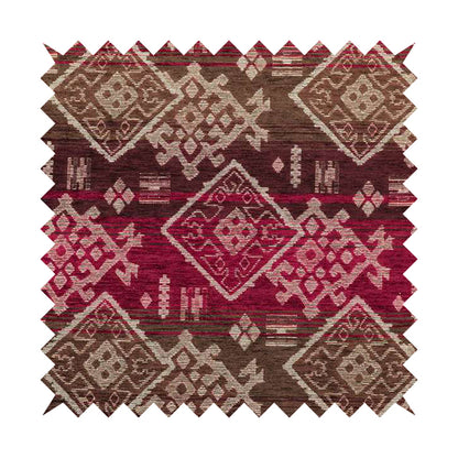 Bengal Kilim Aztec Pattern Collection In Soft Chenille Pink Purple Colour Upholstery Fabric CTR-291 - Made To Measure Curtains