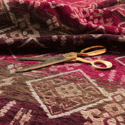 Bengal Kilim Aztec Pattern Collection In Soft Chenille Pink Purple Colour Upholstery Fabric CTR-291 - Made To Measure Curtains