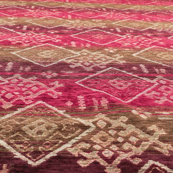 Bengal Kilim Aztec Pattern Collection In Soft Chenille Pink Purple Colour Upholstery Fabric CTR-291 - Handmade Cushions