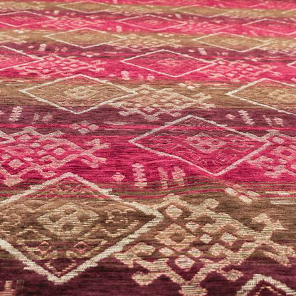 Bengal Kilim Aztec Pattern Collection In Soft Chenille Pink Purple Colour Upholstery Fabric CTR-291 - Made To Measure Curtains