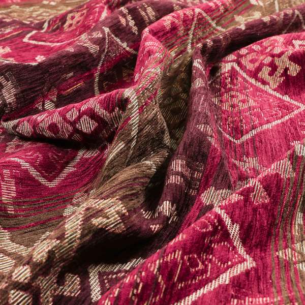 Bengal Kilim Aztec Pattern Collection In Soft Chenille Pink Purple Colour Upholstery Fabric CTR-291 - Made To Measure Curtains