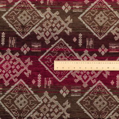 Bengal Kilim Aztec Pattern Collection In Soft Chenille Pink Purple Colour Upholstery Fabric CTR-291 - Made To Measure Curtains