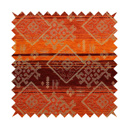 Bengal Kilim Aztec Pattern Collection In Soft Chenille Orange Burgundy Colour Upholstery Fabric CTR-292 - Roman Blinds