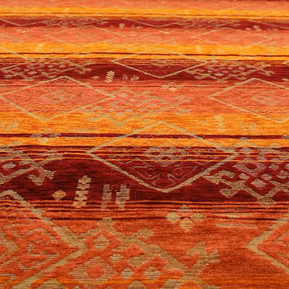 Bengal Kilim Aztec Pattern Collection In Soft Chenille Orange Burgundy Colour Upholstery Fabric CTR-292 - Roman Blinds