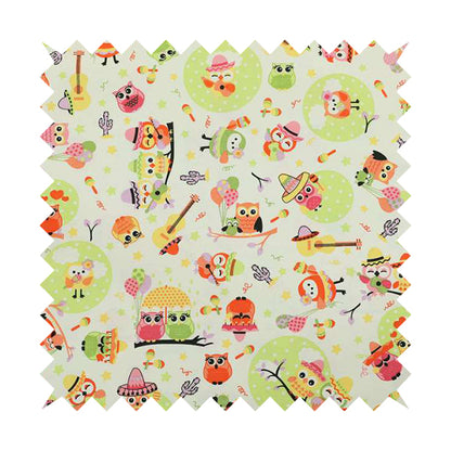 Playtime Printed Cotton Fabrics Collection Multi Colourd Owl Pattern Water Repellent Upholstery Fabric CTR-299 - Roman Blinds