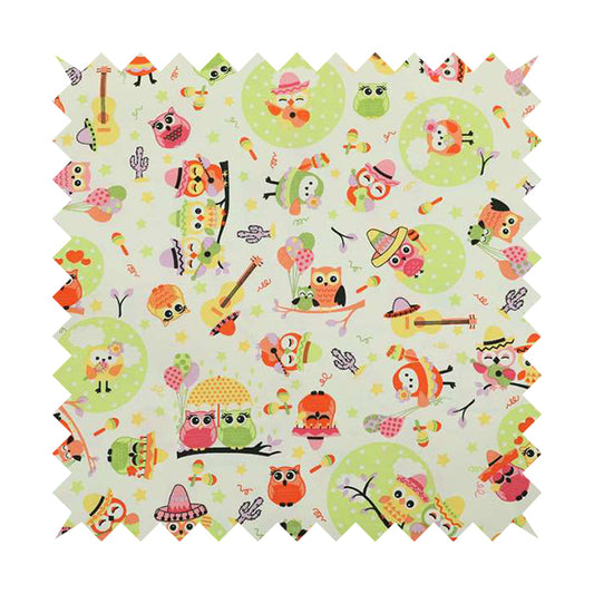 Playtime Printed Cotton Fabrics Collection Multi Colourd Owl Pattern Water Repellent Upholstery Fabric CTR-299