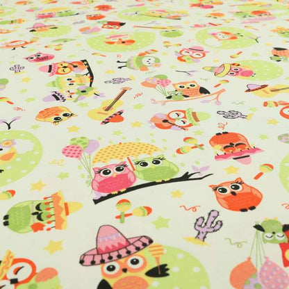 Playtime Printed Cotton Fabrics Collection Multi Colourd Owl Pattern Water Repellent Upholstery Fabric CTR-299 - Roman Blinds