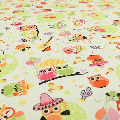 Playtime Printed Cotton Fabrics Collection Multi Colourd Owl Pattern Water Repellent Upholstery Fabric CTR-299 - Handmade Cushions