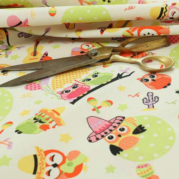 Playtime Printed Cotton Fabrics Collection Multi Colourd Owl Pattern Water Repellent Upholstery Fabric CTR-299