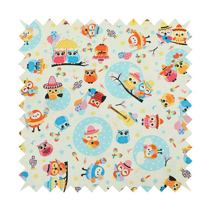 Playtime Printed Cotton Fabrics Collection Blue Colour Owl Pattern Water Repellent Upholstery Fabric CTR-300
