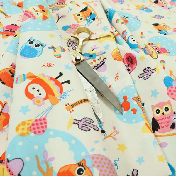 Playtime Printed Cotton Fabrics Collection Blue Colour Owl Pattern Water Repellent Upholstery Fabric CTR-300 - Handmade Cushions