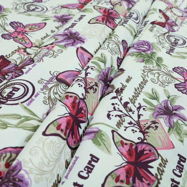 Playtime Printed Velour Fabrics Collection Purple Colour Butterfly Pattern Upholstery Fabric CTR-304