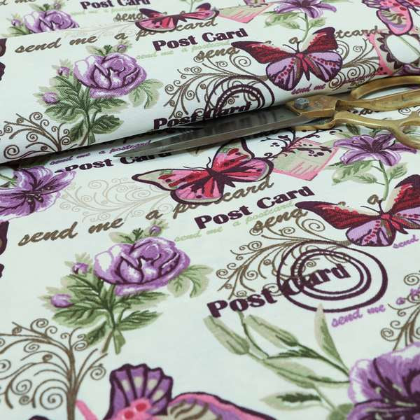 Playtime Printed Velour Fabrics Collection Purple Colour Butterfly Pattern Upholstery Fabric CTR-304 - Roman Blinds