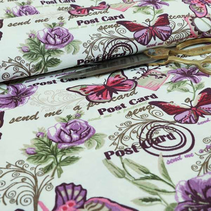 Playtime Printed Velour Fabrics Collection Purple Colour Butterfly Pattern Upholstery Fabric CTR-304 - Made To Measure Curtains