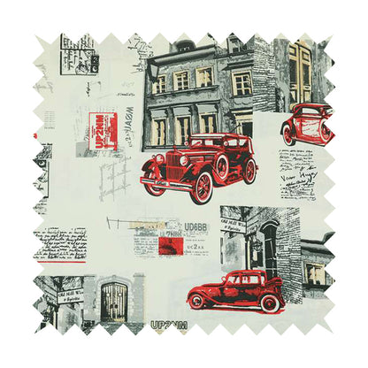 Playtime Printed Cotton Fabrics Collection Black Red Colour Vintage Car Pattern Water Repellent Upholstery Fabric CTR-305 - Made To Measure Curtains