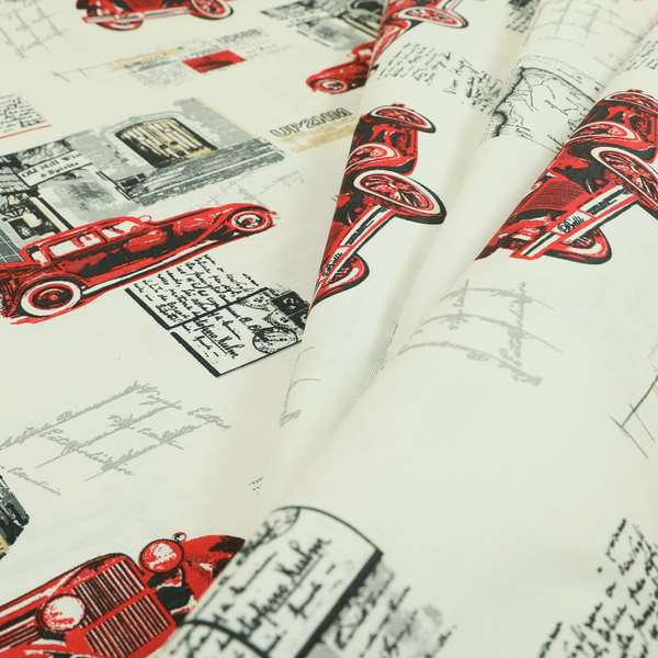 Playtime Printed Cotton Fabrics Collection Black Red Colour Vintage Car Pattern Water Repellent Upholstery Fabric CTR-305 - Roman Blinds