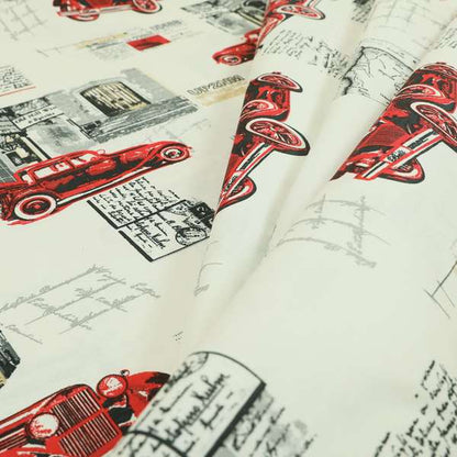 Playtime Printed Cotton Fabrics Collection Black Red Colour Vintage Car Pattern Water Repellent Upholstery Fabric CTR-305 - Handmade Cushions