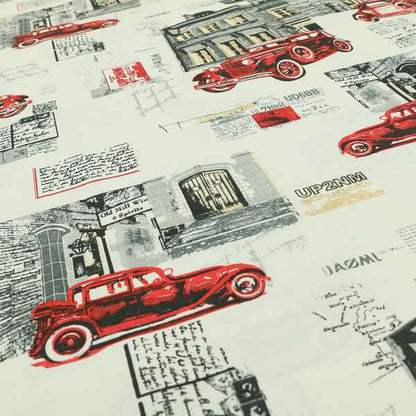 Playtime Printed Cotton Fabrics Collection Black Red Colour Vintage Car Pattern Water Repellent Upholstery Fabric CTR-305 - Made To Measure Curtains