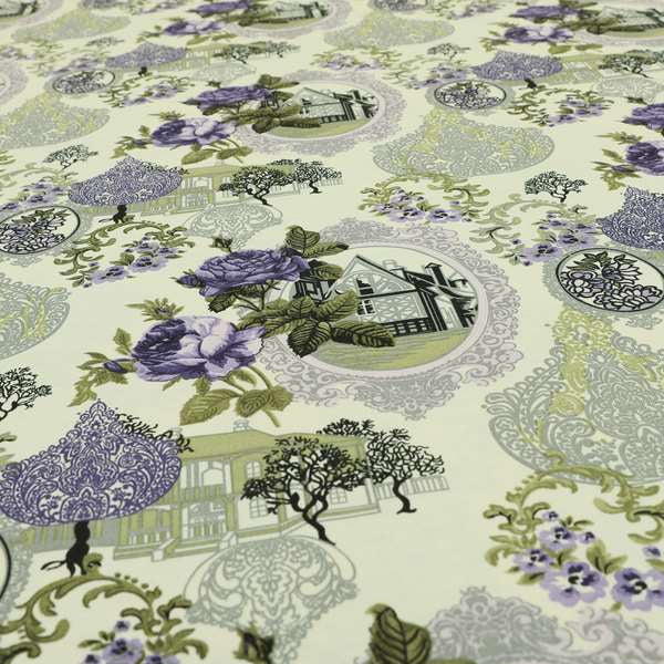 Playtime Printed Cotton Fabrics Collection Purple Grey Colour Oriental Floral Pattern Water Repellent Upholstery Fabric CTR-306 - Handmade Cushions