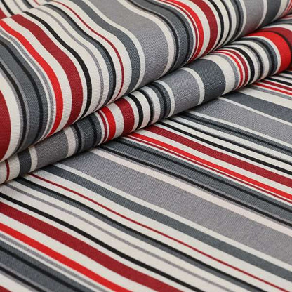 Playtime Printed Velour Fabrics Collection Black Red Grey Colour Striped Pattern Upholstery Fabric CTR-307 - Roman Blinds