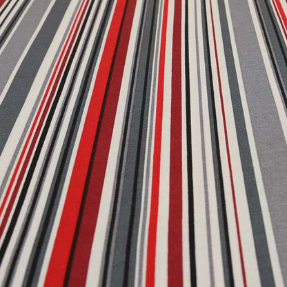 Playtime Printed Velour Fabrics Collection Black Red Grey Colour Striped Pattern Upholstery Fabric CTR-307 - Roman Blinds