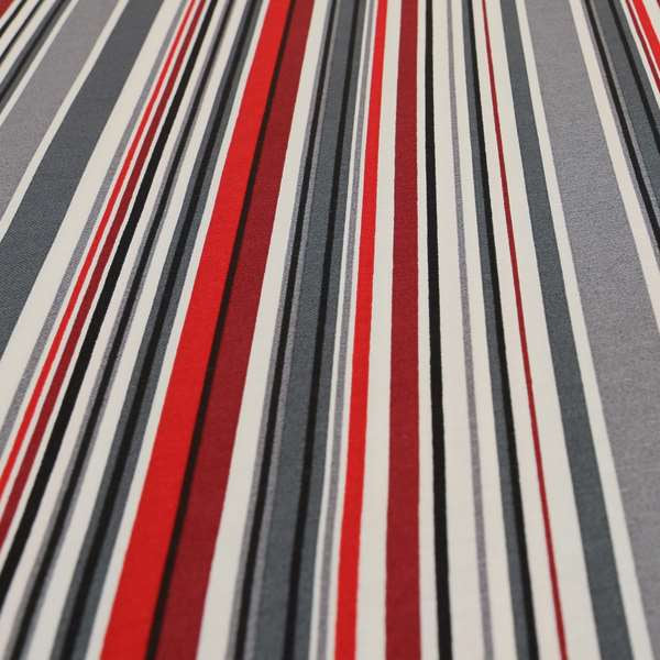 Playtime Printed Velour Fabrics Collection Black Red Grey Colour Striped Pattern Upholstery Fabric CTR-307 - Made To Measure Curtains