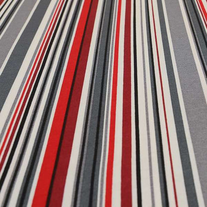 Playtime Printed Velour Fabrics Collection Black Red Grey Colour Striped Pattern Upholstery Fabric CTR-307 - Made To Measure Curtains