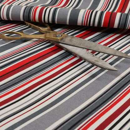 Playtime Printed Velour Fabrics Collection Black Red Grey Colour Striped Pattern Upholstery Fabric CTR-307 - Made To Measure Curtains