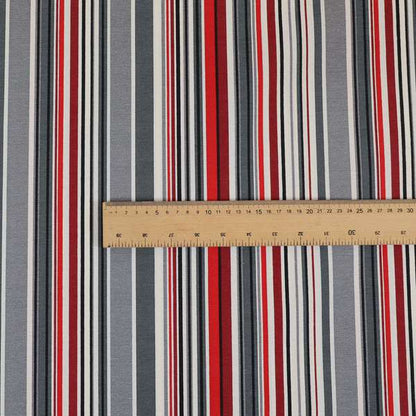 Playtime Printed Velour Fabrics Collection Black Red Grey Colour Striped Pattern Upholstery Fabric CTR-307 - Made To Measure Curtains