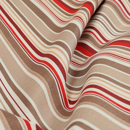 Playtime Printed Velour Fabrics Collection Brown Red Colour Striped Pattern Upholstery Fabric CTR-308 - Roman Blinds