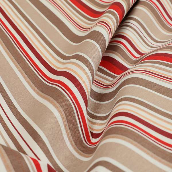 Playtime Printed Velour Fabrics Collection Brown Red Colour Striped Pattern Upholstery Fabric CTR-308 - Made To Measure Curtains