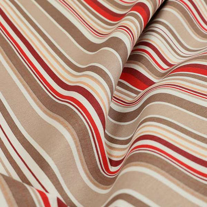 Playtime Printed Velour Fabrics Collection Brown Red Colour Striped Pattern Upholstery Fabric CTR-308