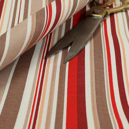 Playtime Printed Velour Fabrics Collection Brown Red Colour Striped Pattern Upholstery Fabric CTR-308 - Roman Blinds