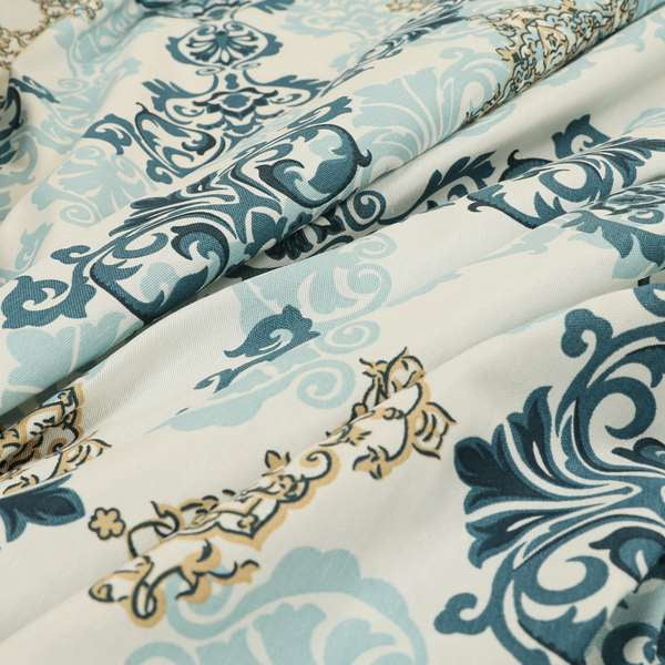 Playtime Printed Cotton Fabrics Collection Blue Colour Damask Pattern Water Repellent Upholstery Fabric CTR-309 - Roman Blinds