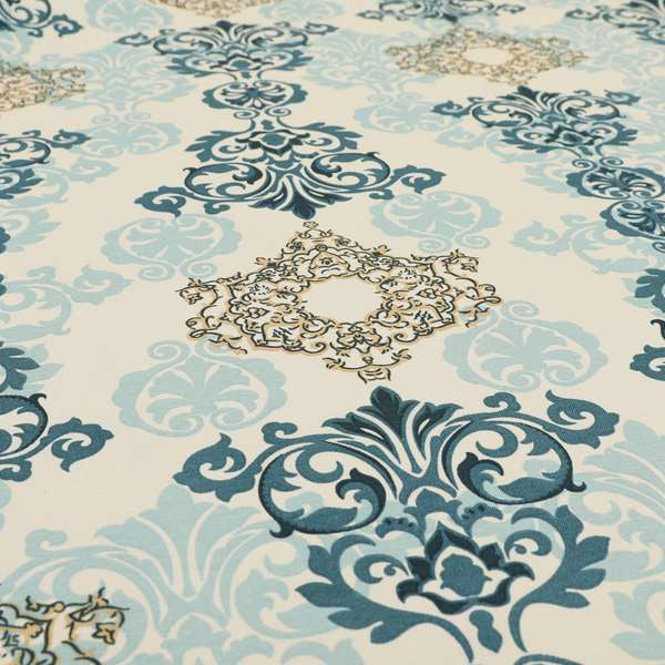 Playtime Printed Cotton Fabrics Collection Blue Colour Damask Pattern Water Repellent Upholstery Fabric CTR-309 - Made To Measure Curtains