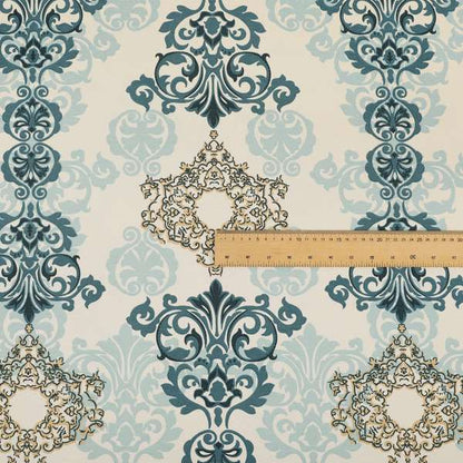 Playtime Printed Cotton Fabrics Collection Blue Colour Damask Pattern Water Repellent Upholstery Fabric CTR-309 - Made To Measure Curtains