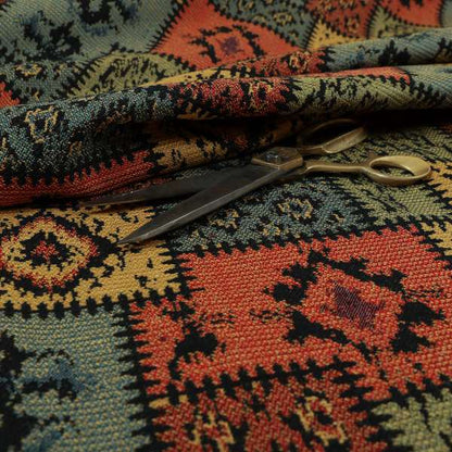 Jayapura Collection Of Kilim Patchwork Heavyweight Chenille Black Multi Colour Upholstery Fabric CTR-324 - Roman Blinds