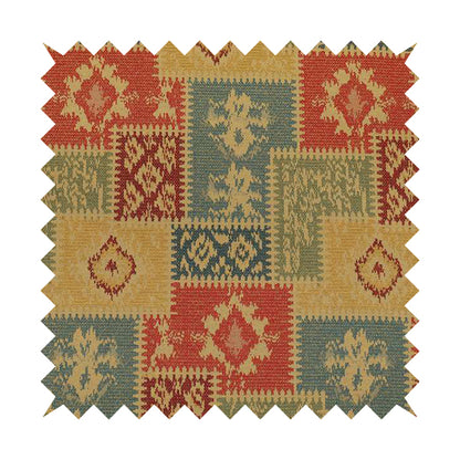 Jayapura Collection Of Kilim Patchwork Heavyweight Chenille Yellow Multi Colour Upholstery Fabric CTR-325 - Roman Blinds